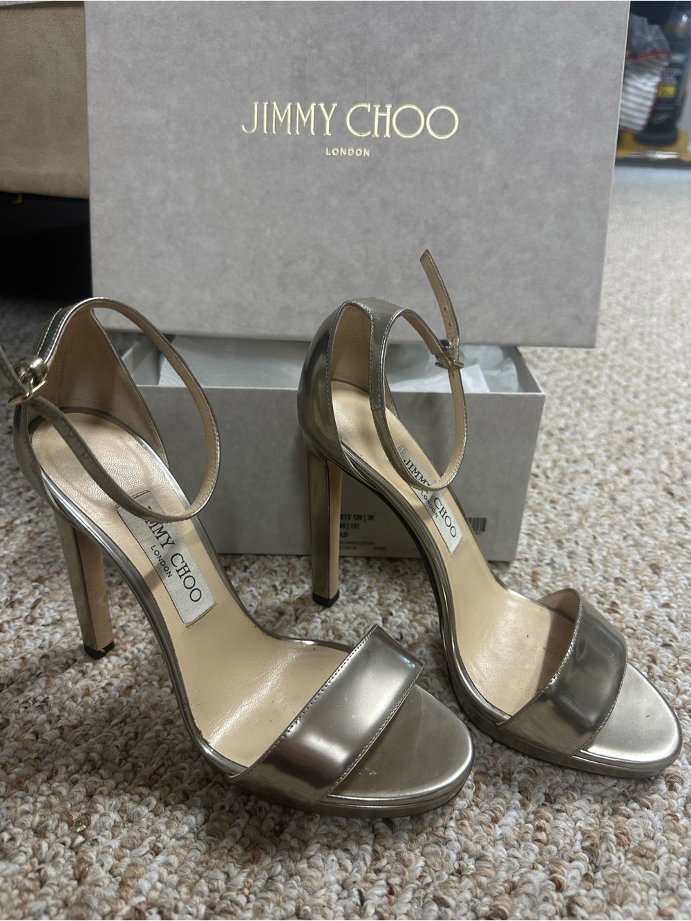 Jimmy Choo Metallic Champagne Open-Toe Ankle-Strap Heels
